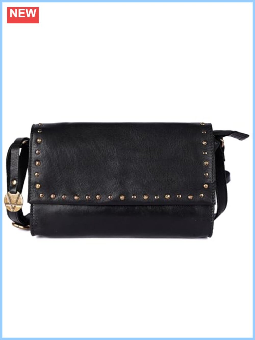 Genuine Italian Leather Boho Studded Crossbody Bag with YKK Zipper Women's Purse